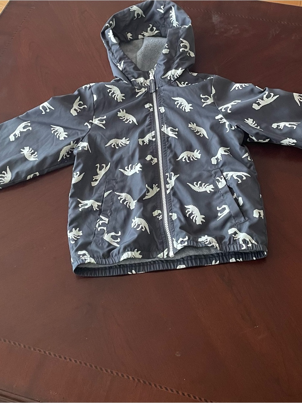 OshKosh B'gosh Kids' Gray Dinosaur Hooded Jacket, Sz 6